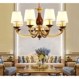 Lustre de pingente de latão luxuoso retrô rústico de 8 luzes com cúpula de vidro