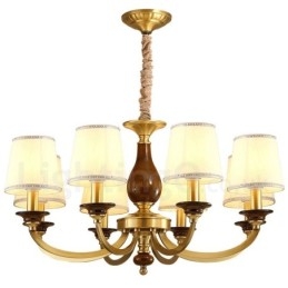 Lustre de pingente de latão luxuoso retrô rústico de 8 luzes com cúpula de vidro