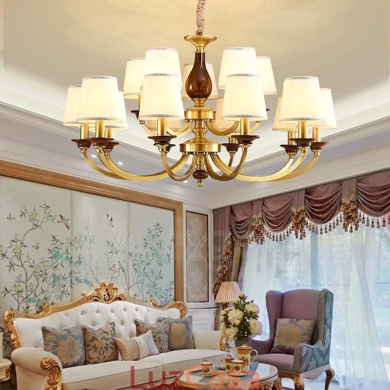 15 Luz Retro Rústico Luxo Latão Pendente Lâmpada Lustre com Sombra de Vidro