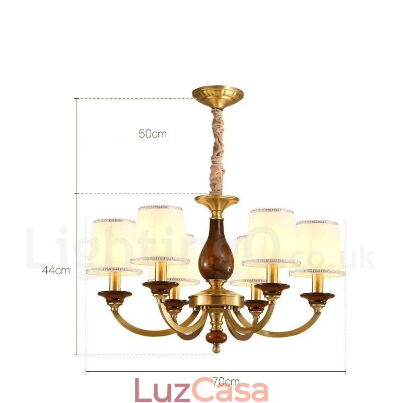 6 Luz Retro Rústico Luxo Latão Pendente Lâmpada Lustre com Sombra de Vidro