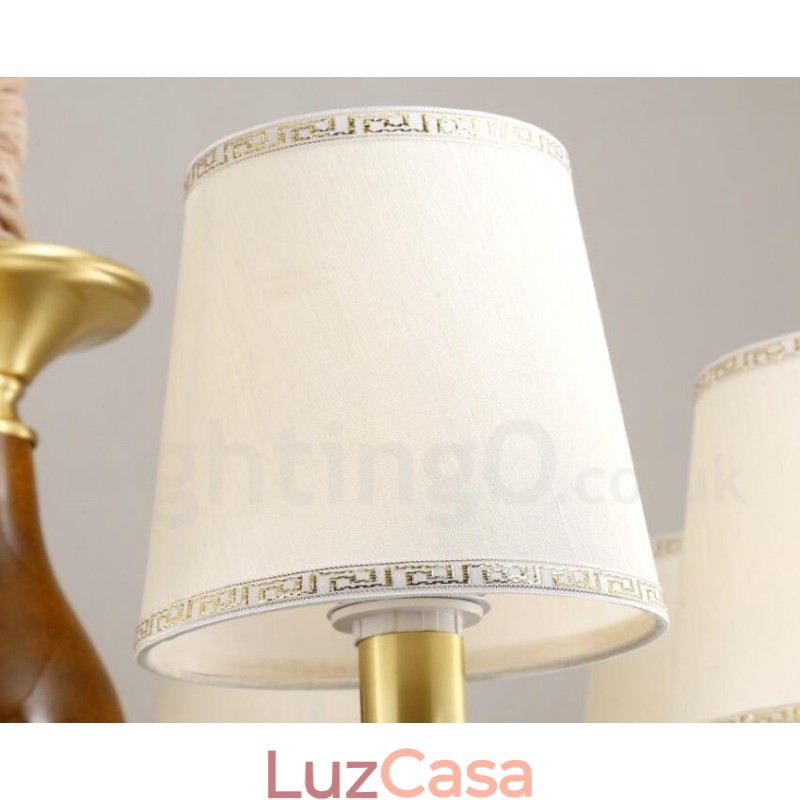 6 Luz Retro Rústico Luxo Latão Pendente Lâmpada Lustre com Sombra de Vidro