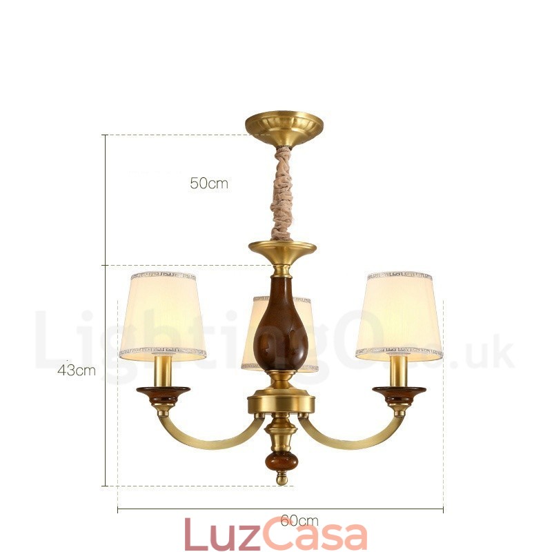 3 Luz Retro Rústico Luxo Latão Pendente Lâmpada Lustre com Sombra de Vidro