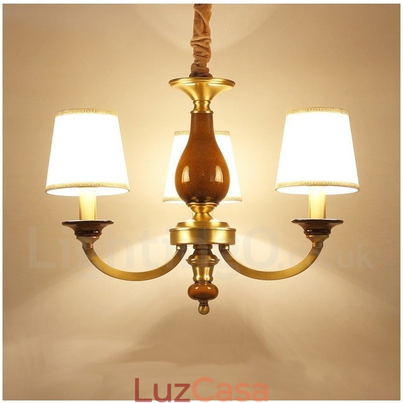 3 Luz Retro Rústico Luxo Latão Pendente Lâmpada Lustre com Sombra de Vidro