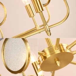 Lustre de pingente de latão luxuoso retrô rústico de 8 luzes com cúpula de vidro