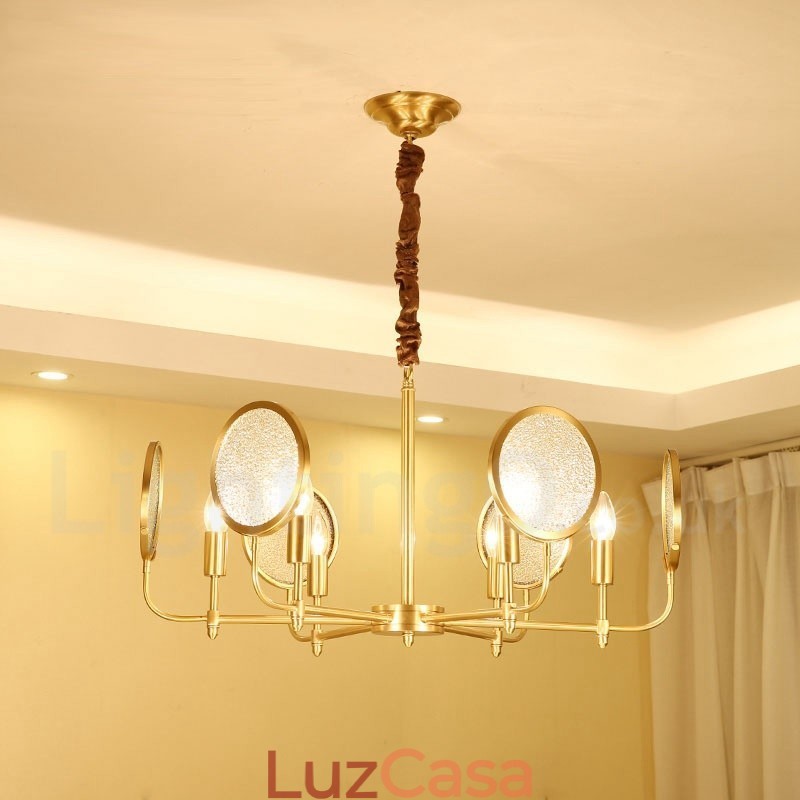 6 Luz Retro Rústico Luxo Latão Pendente Lâmpada Lustre com Sombra de Vidro