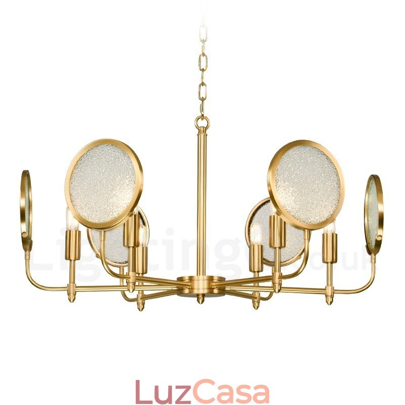 6 Luz Retro Rústico Luxo Latão Pendente Lâmpada Lustre com Sombra de Vidro