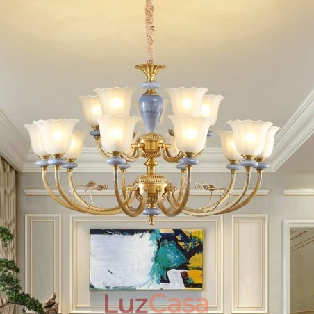 15 Luz Retro Rústico Luxo Latão Pendente Lâmpada Lustre com Sombra de Vidro 15 Luz Retro Rústico Luxo Latão Pendente Lâmpada Lustre com Sombra de Vidro