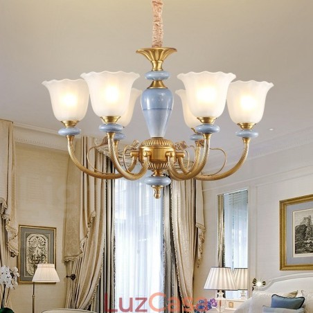 6 Luz Retro Rústico Luxo Latão Pendente Lâmpada Lustre com Sombra de Vidro 6 Luz Retro Rústico Luxo Latão Pendente Lâmpada Lustre com Sombra de Vidro