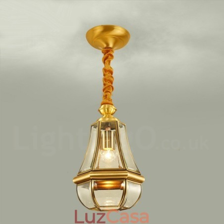 1 Lustre de pingente de latão retrô rústico de luxo com abajur de vidro 1 Lustre de pingente de latão retrô rústico de luxo com abajur de vidro