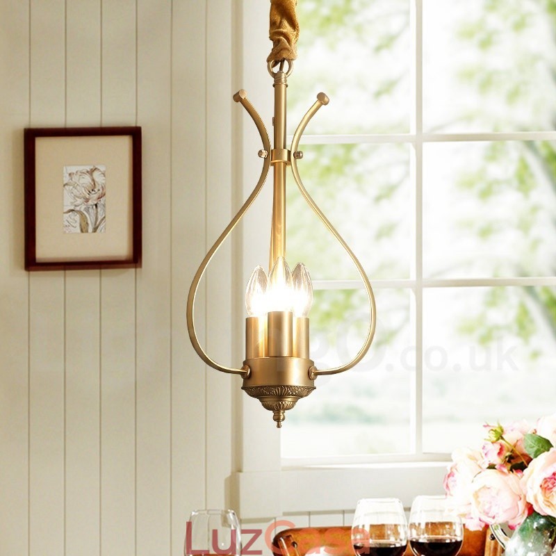 4 Luz Retro Rústico Luxo Latão Pendente Lâmpada Lustre