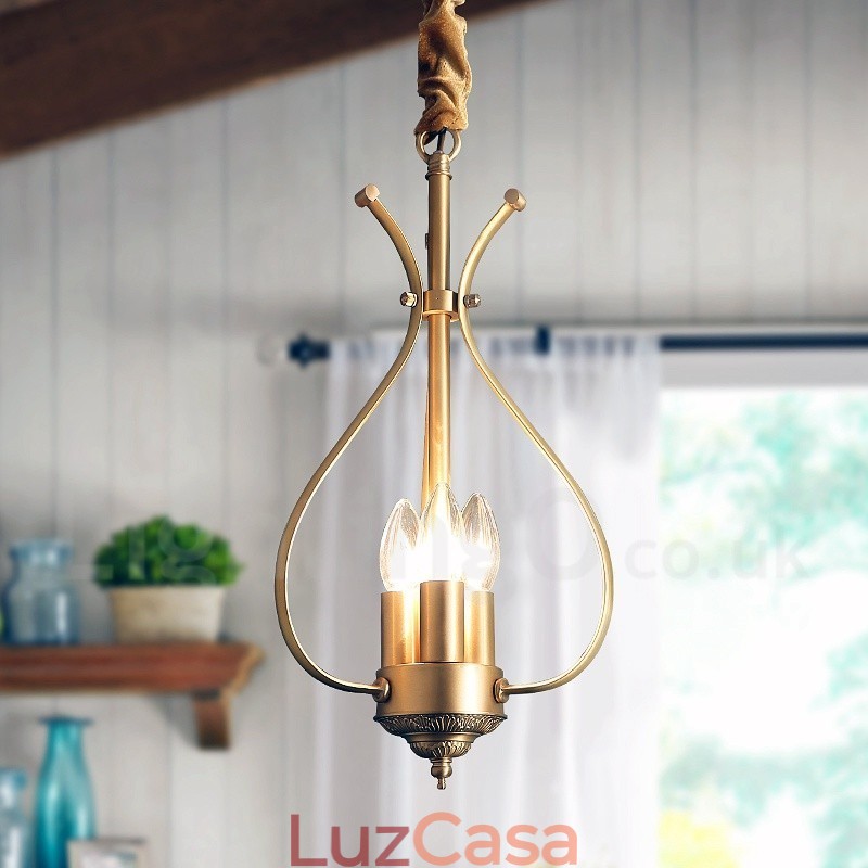 4 Luz Retro Rústico Luxo Latão Pendente Lâmpada Lustre