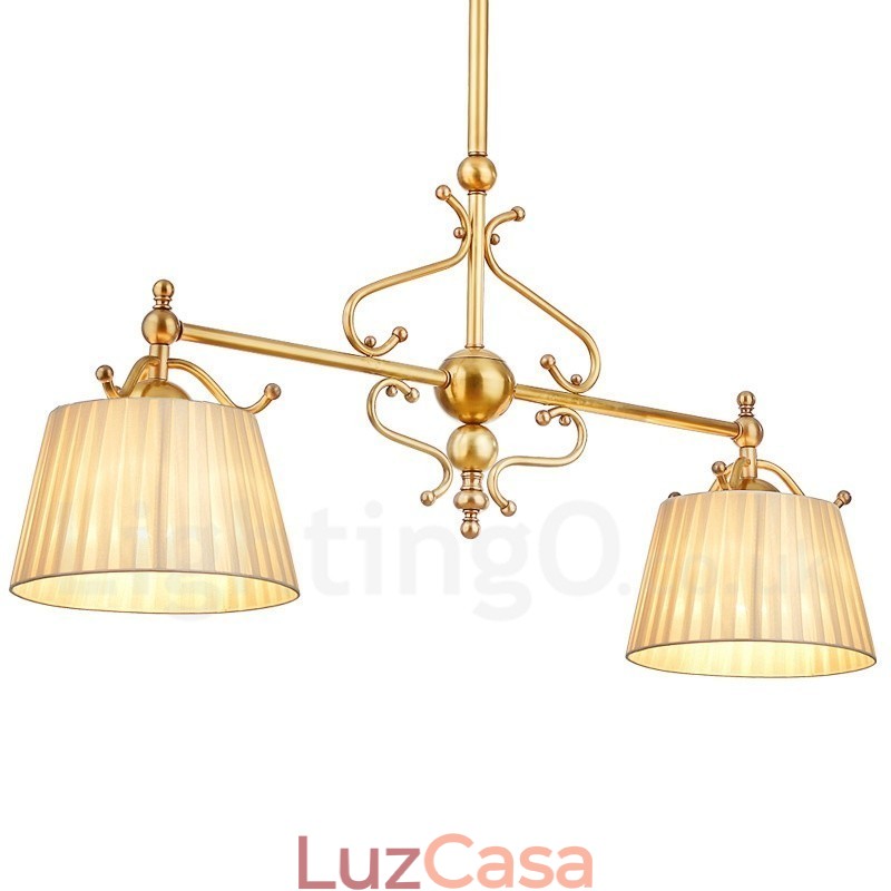 2 Luz Retro Rústico Luxo Latão Pendente Lâmpada Lustre com Tecido Sombra