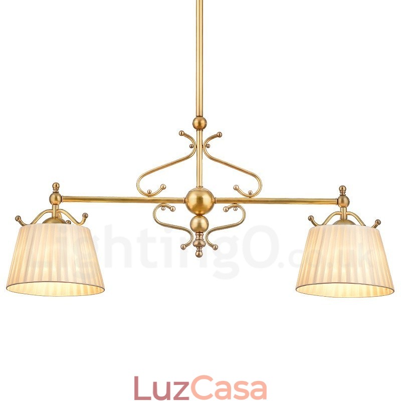 2 Luz Retro Rústico Luxo Latão Pendente Lâmpada Lustre com Tecido Sombra