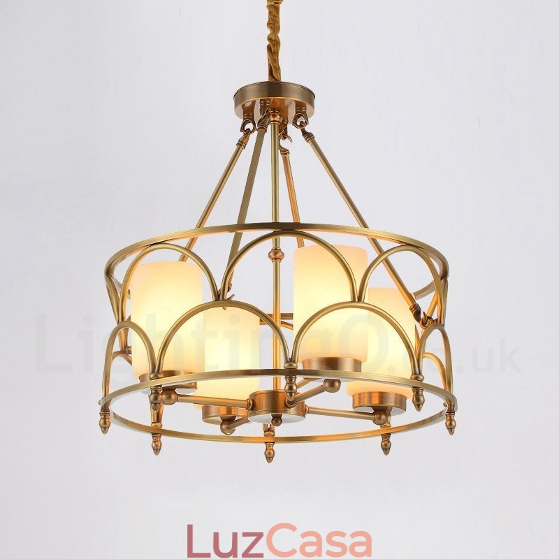 4 Luz Retro Rústico Luxo Latão Pendente Lâmpada Lustre com Sombra de Vidro