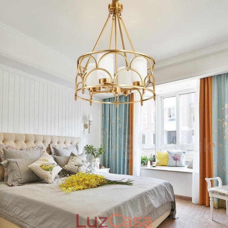 4 Luz Retro Rústico Luxo Latão Pendente Lâmpada Lustre com Sombra de Vidro