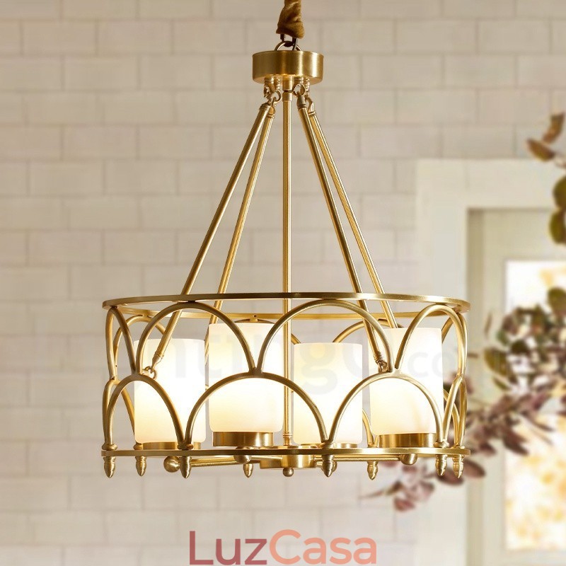 4 Luz Retro Rústico Luxo Latão Pendente Lâmpada Lustre com Sombra de Vidro