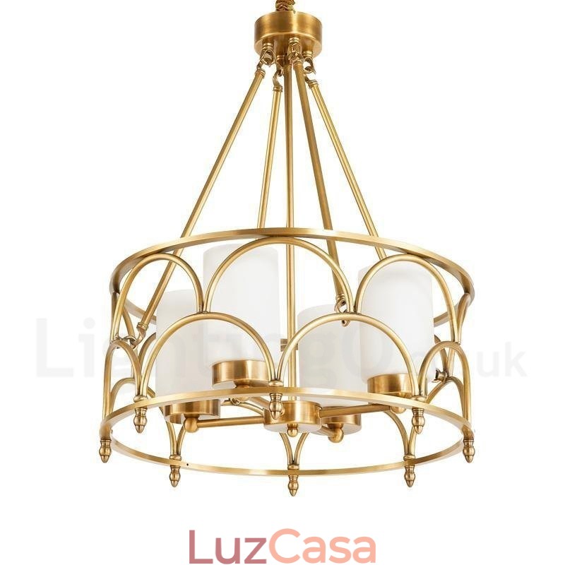 4 Luz Retro Rústico Luxo Latão Pendente Lâmpada Lustre com Sombra de Vidro