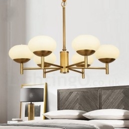 6 Luz Retro Rústico Luxo Latão Pendente Lâmpada Lustre com Sombra de Vidro