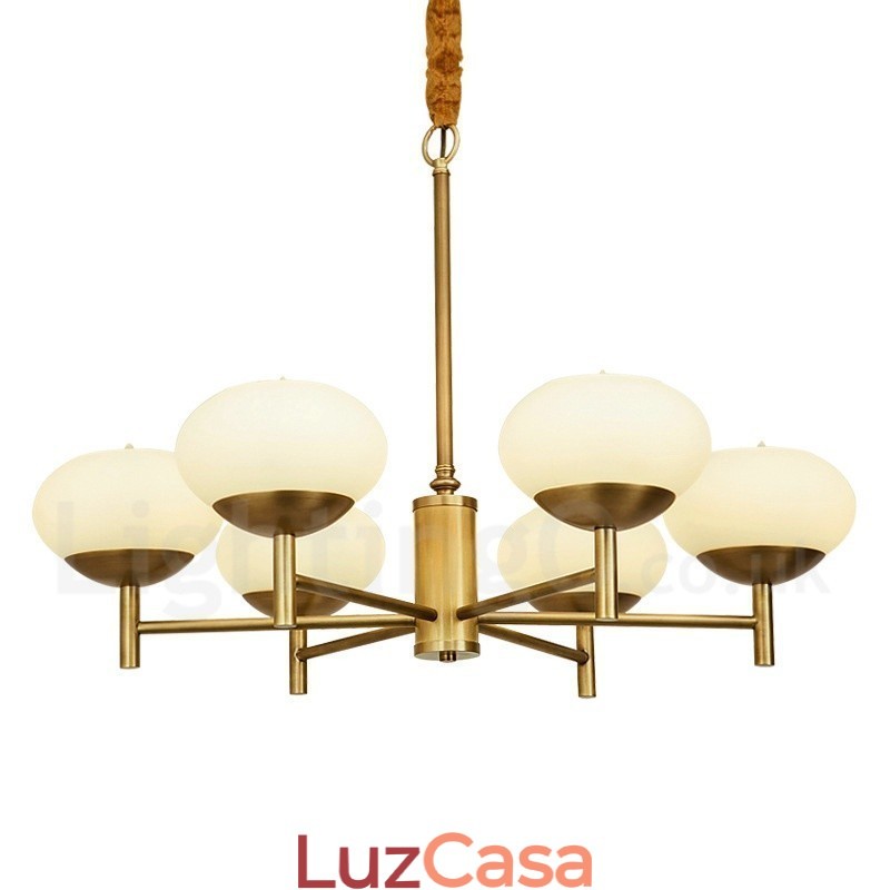 6 Luz Retro Rústico Luxo Latão Pendente Lâmpada Lustre com Sombra de Vidro