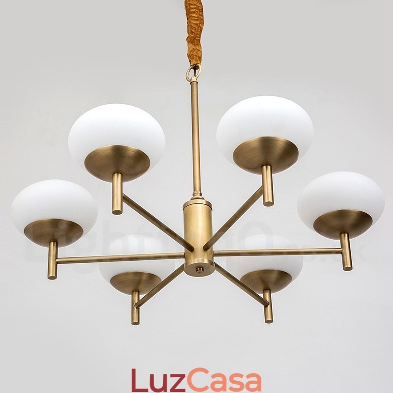 6 Luz Retro Rústico Luxo Latão Pendente Lâmpada Lustre com Sombra de Vidro