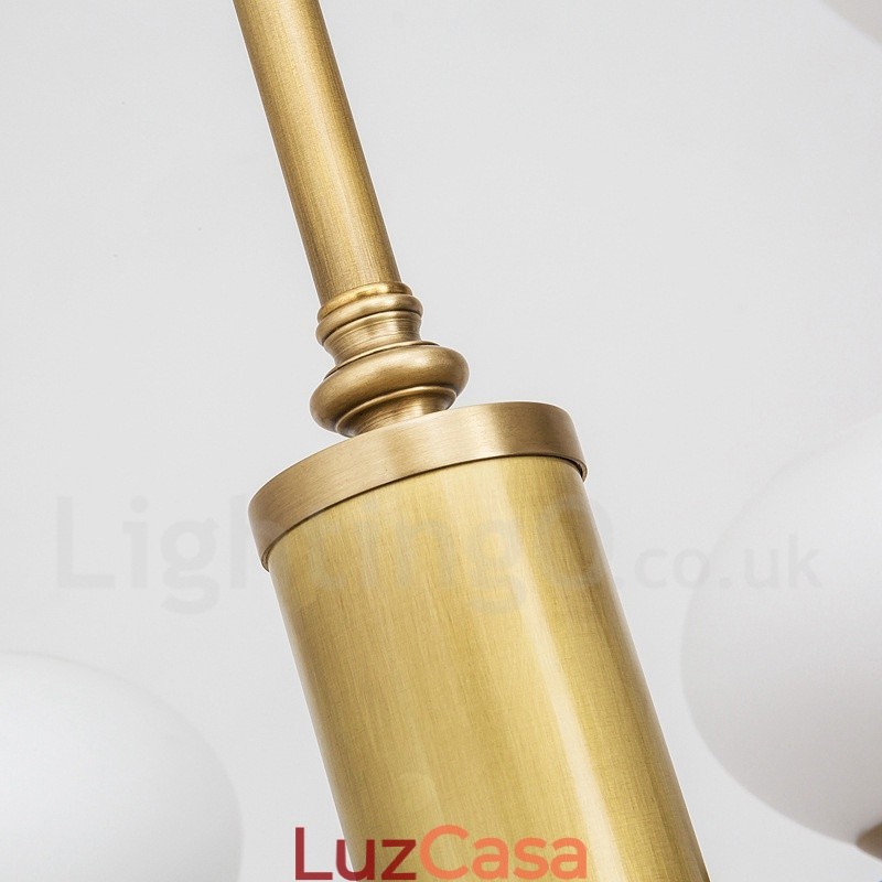 6 Luz Retro Rústico Luxo Latão Pendente Lâmpada Lustre com Sombra de Vidro