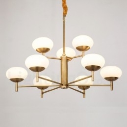 Lustre de pingente de latão luxuoso retrô rústico de 9 luzes com cúpula de vidro