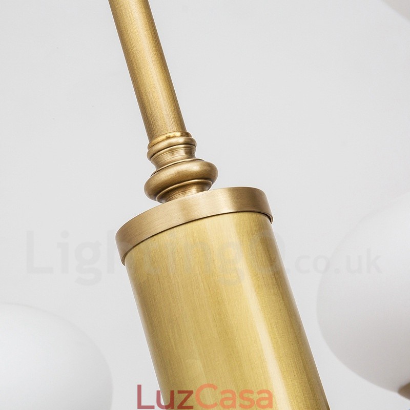 Lustre de pingente de latão luxuoso retrô rústico de 9 luzes com cúpula de vidro