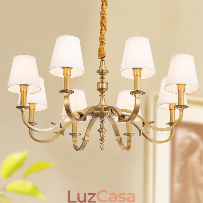 8 Luz Retro Rústico Luxo Latão Pendente Lâmpada Lustre com Tecido Sombra
