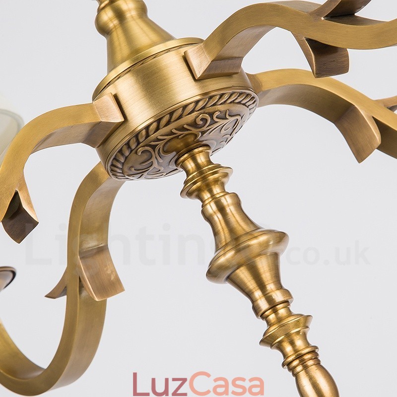 8 Luz Retro Rústico Luxo Latão Pendente Lâmpada Lustre com Tecido Sombra