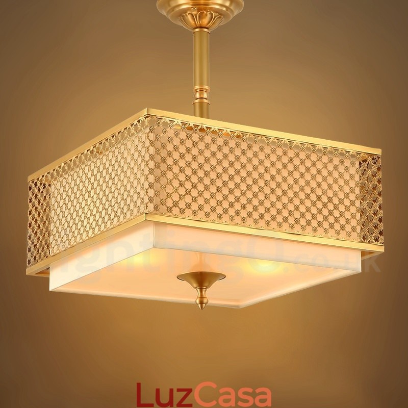 4 Luz Retro Rústico Luxo Latão Pendente Lâmpada Lustre com Tecido Sombra