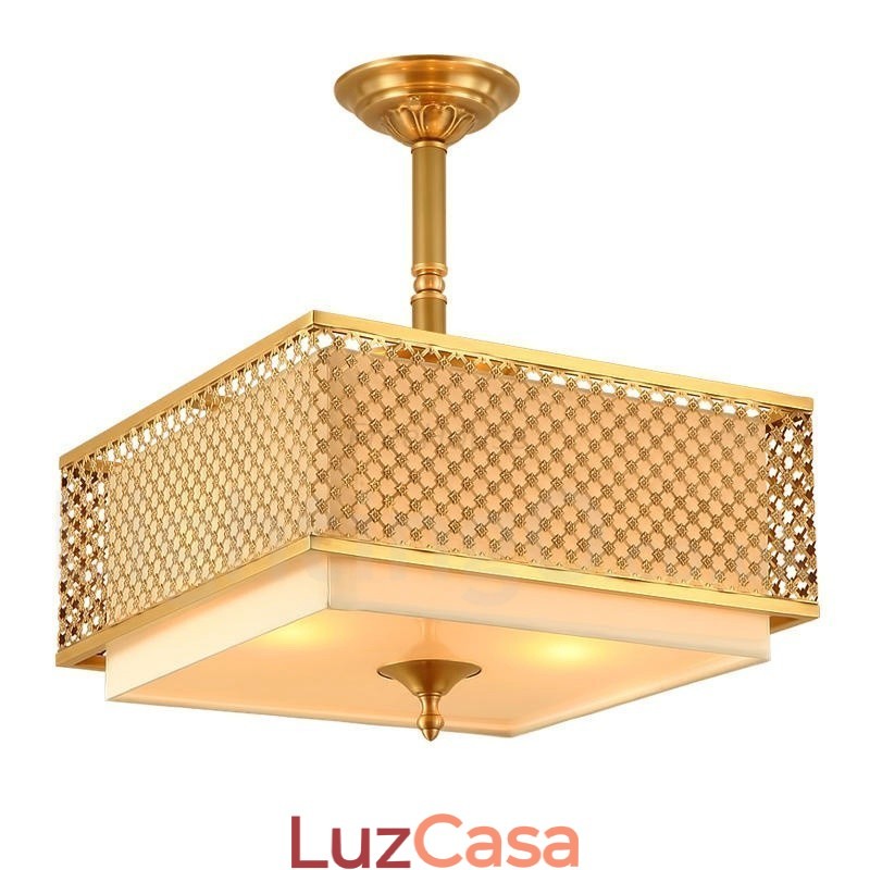 4 Luz Retro Rústico Luxo Latão Pendente Lâmpada Lustre com Tecido Sombra