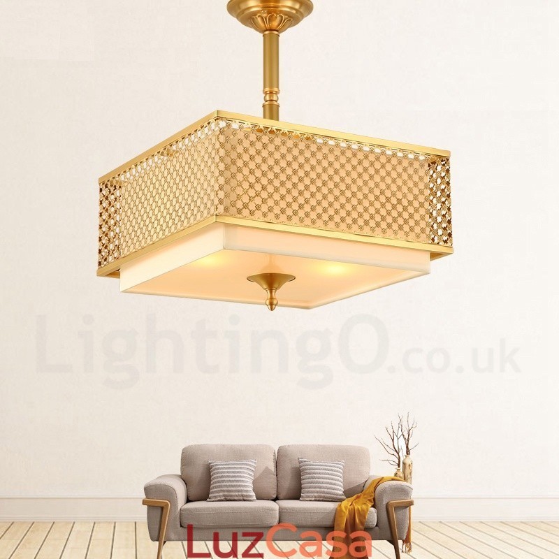 4 Luz Retro Rústico Luxo Latão Pendente Lâmpada Lustre com Tecido Sombra