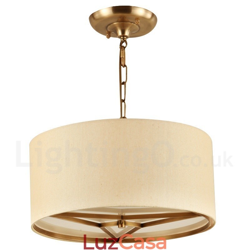 4 tambor de luz retro rústico luxo latão pingente lâmpada lustre com tecido sombra
