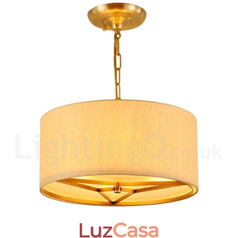 4 tambor de luz retro rústico luxo latão pingente lâmpada lustre com tecido sombra