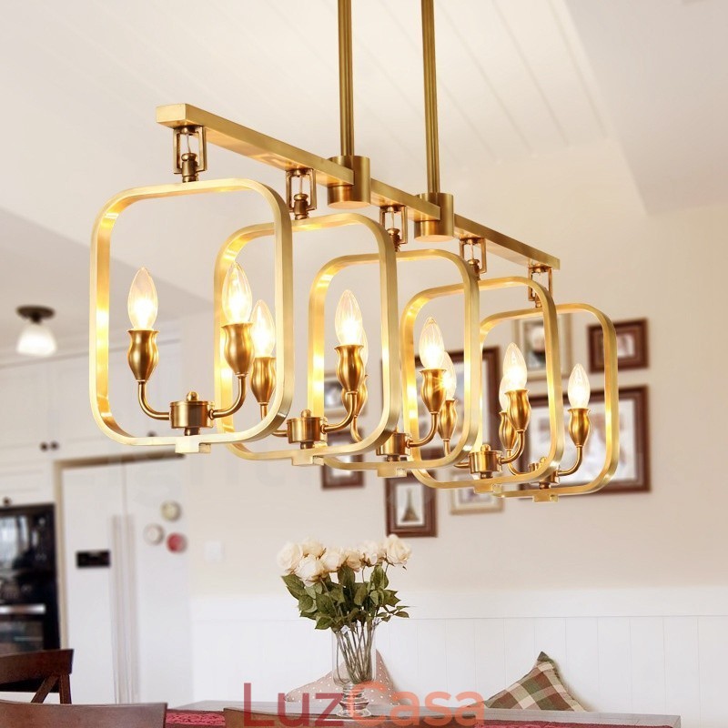 Lustre retrô rústico de luxo em latão com pingente