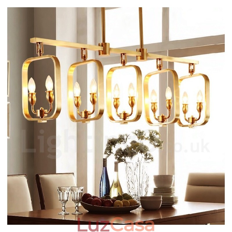 Lustre retrô rústico de luxo em latão com pingente