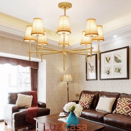 8 Luz Retro Rústico Luxo Latão Pendente Lâmpada Lustre com Tecido Sombra 8 Luz Retro Rústico Luxo Latão Pendente Lâmpada Lustre com Tecido Sombra