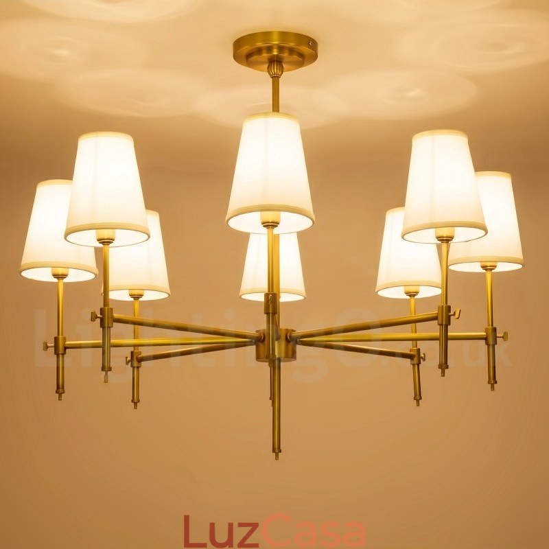 8 Luz Retro Rústico Luxo Latão Pendente Lâmpada Lustre com Tecido Sombra