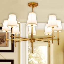 8 Luz Retro Rústico Luxo Latão Pendente Lâmpada Lustre com Tecido Sombra