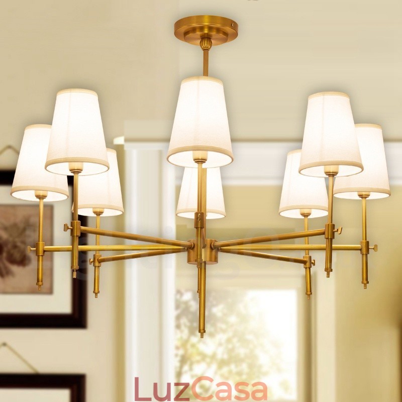 8 Luz Retro Rústico Luxo Latão Pendente Lâmpada Lustre com Tecido Sombra