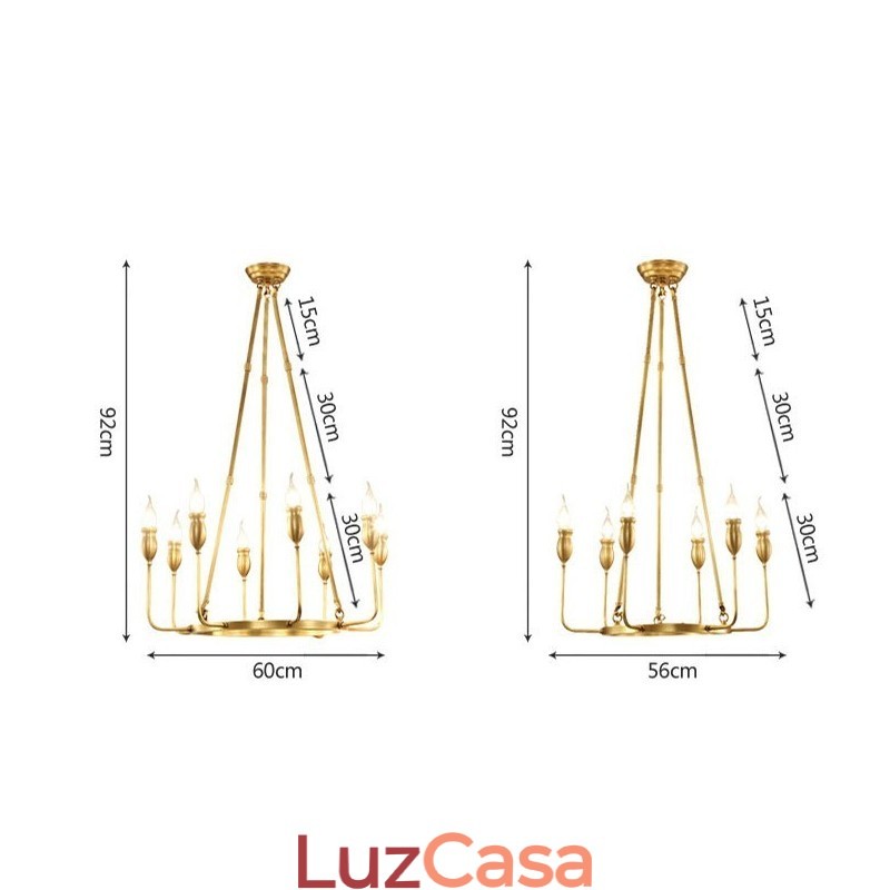 6 Luzes 8 Luzes Retro Rústico Luxo Latão Pendente Lâmpada Lustre