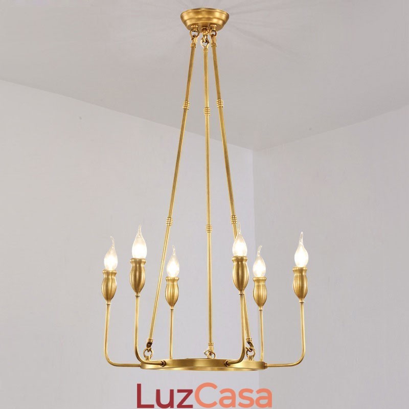 6 Luzes 8 Luzes Retro Rústico Luxo Latão Pendente Lâmpada Lustre
