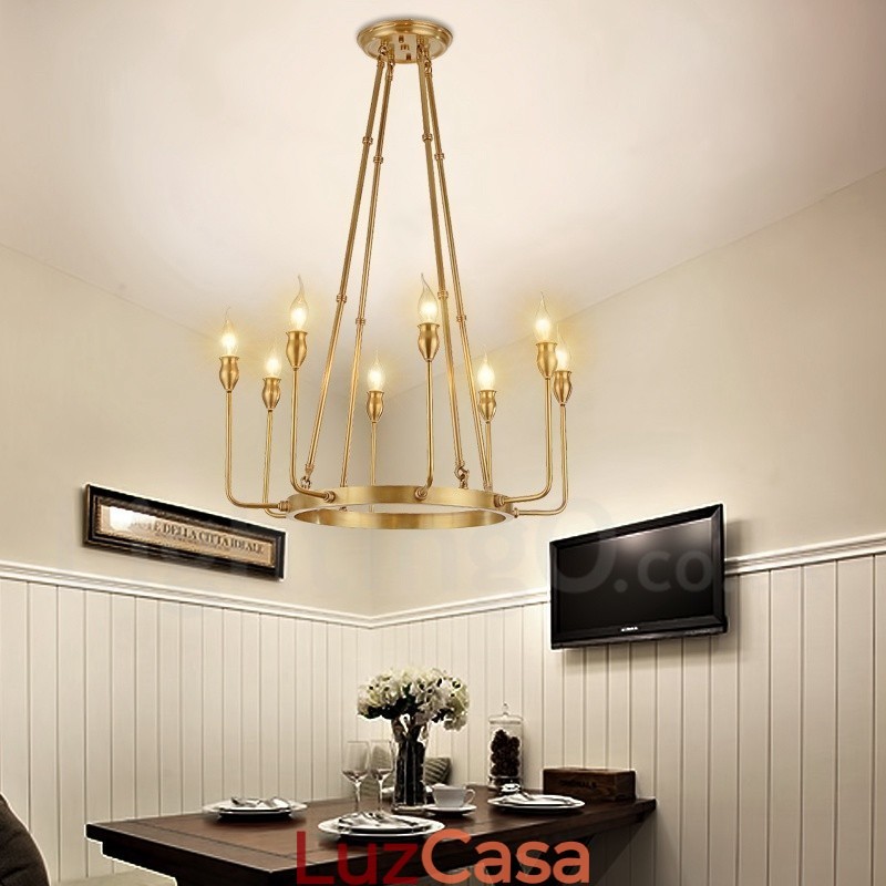 6 Luzes 8 Luzes Retro Rústico Luxo Latão Pendente Lâmpada Lustre