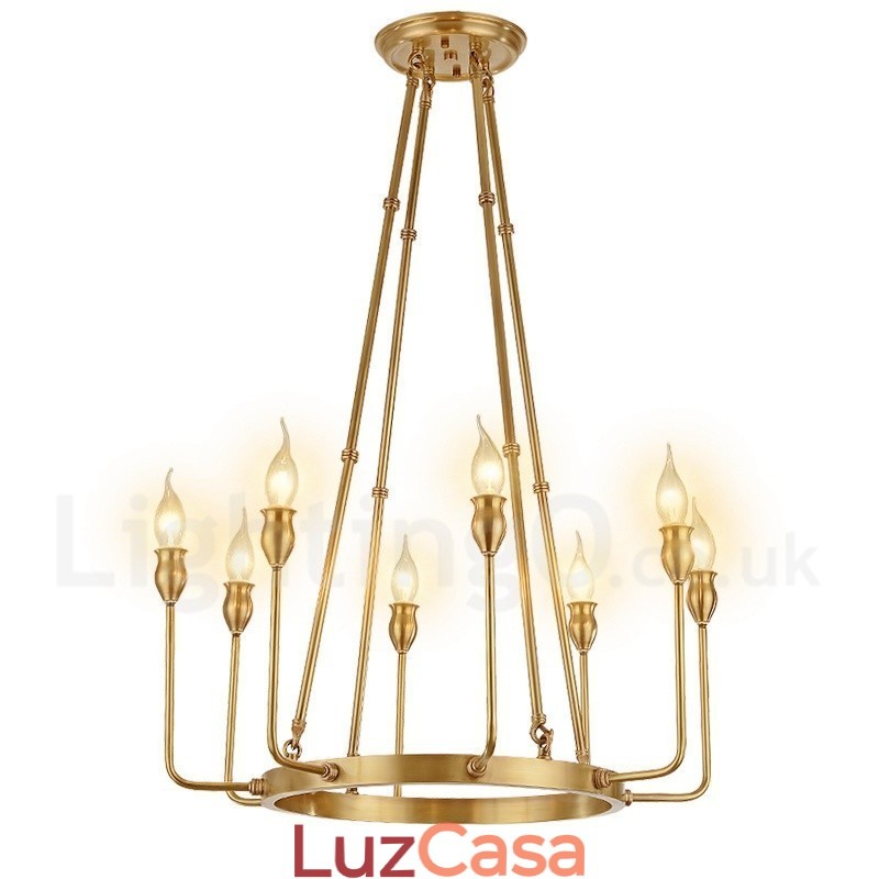 6 Luzes 8 Luzes Retro Rústico Luxo Latão Pendente Lâmpada Lustre