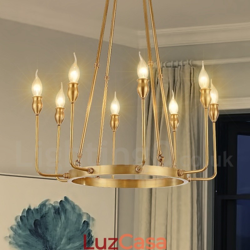 6 Luzes 8 Luzes Retro Rústico Luxo Latão Pendente Lâmpada Lustre