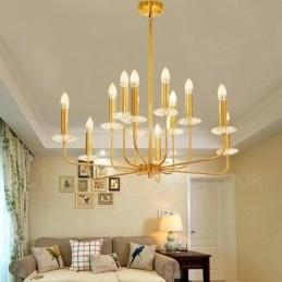 Lustre de pingente de latão retrô rústico de luxo com 12 luzes