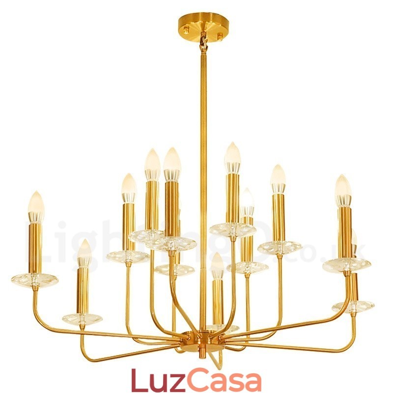 Lustre de pingente de latão retrô rústico de luxo com 12 luzes