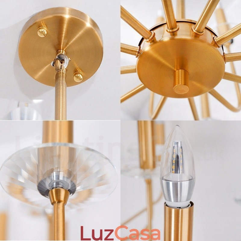 Lustre de pingente de latão retrô rústico de luxo com 12 luzes