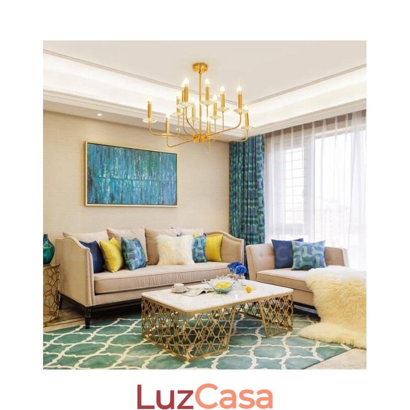Lustre de pingente de latão retrô rústico de luxo com 12 luzes