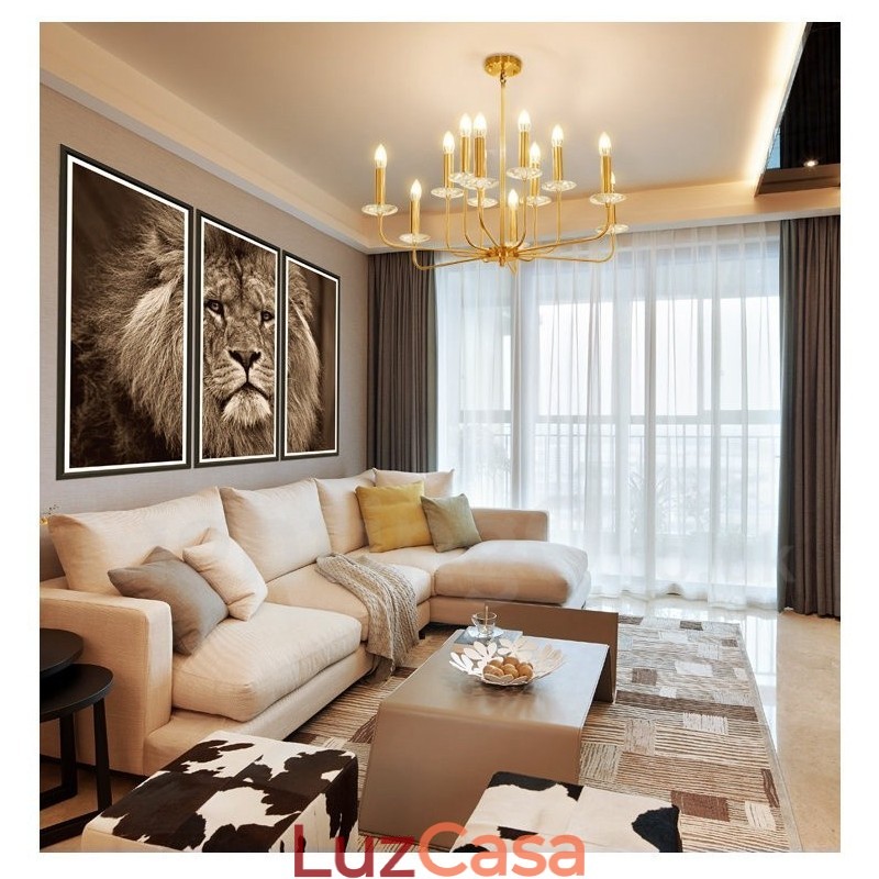 Lustre de pingente de latão retrô rústico de luxo com 12 luzes